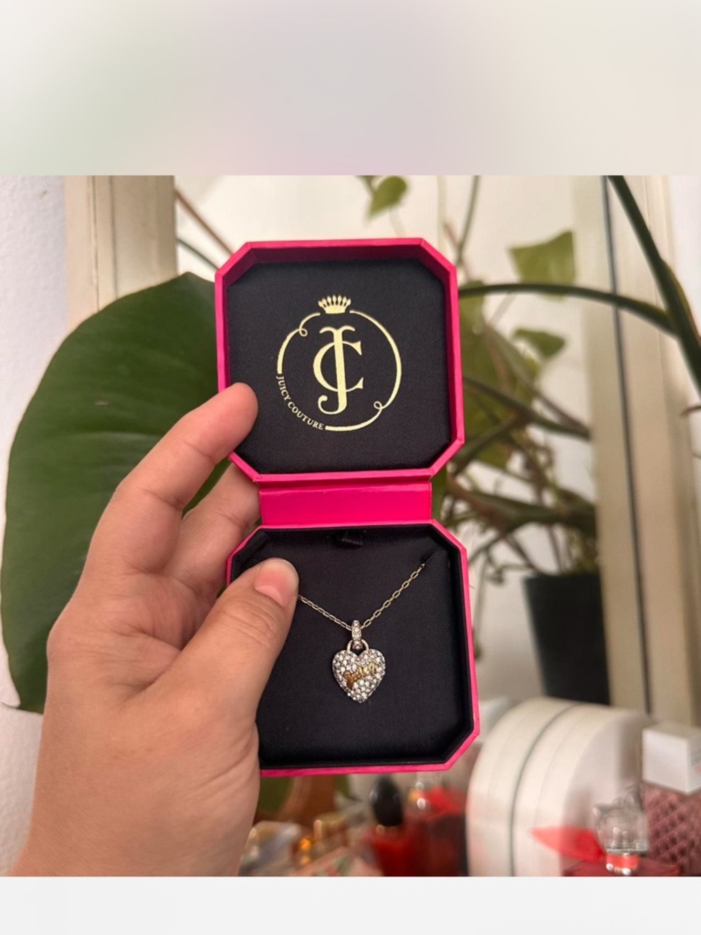 Juicy Couture Gold Heart Pendant Necklace with Crystal Accents